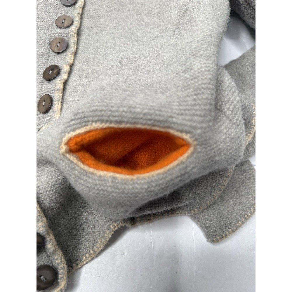 Sundance Womens Extra Fine Merino Wool Cardigan Sz Sm Gray Orange Tracht Boho - Picture 10 of 11